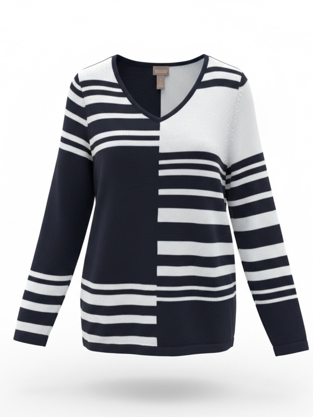 Chico's navy blue and white striped v-neck sweater 100% Cotton Size 1 (M/8)